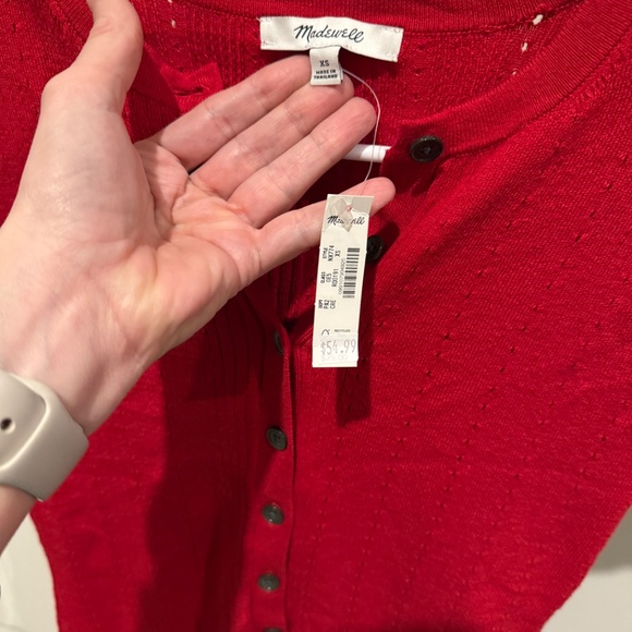 NWT Madewell Cotton-Blend Pointelle Short-Sleeve Cardigan - Picture 2 of 3